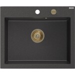 MEXEN/S - Elix granitový dřez 1-miska 600 x 500 mm, černá kropenatá, sifon zlatá 6525601005-76-G
