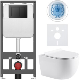 CERANO - Kompletní WC set Basic/Felci - bílá lesklá - WC tlačítko Maxio/Černá - závěsné - předstěnová instalace - 53x37 CER-8050BD86083