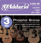 D'Addario EJ26-3D Phosphor Bronze Custom Light - .011 - .052 - 3ks