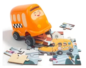 TOP BRIGHT Dřevěné puzzle s hračkou Školní autobus
