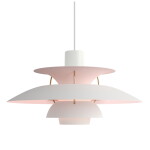 Louis Poulsen Závěsná lampa PH 5 White/Pale rose – výroční edice, růžová barva, bílá barva