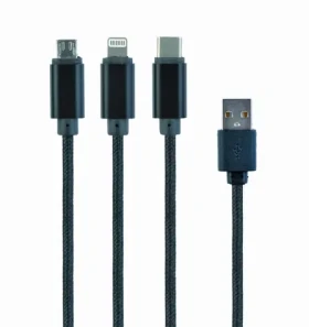 Gembird CC-USB2-AM31-1M USB-A napájecí kabel 3v1 / 1x microUSB (M) / 1x USB-C (M) / 1x Lightning (M) (CC-USB2-AM31-1M)
