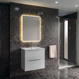 SAPHO - SET koupelnová skříňka CIRASA 50cm s úzkým umyvadlem a LED zrcadlem, 2x zásuvka, bílá lesk KSET-110
