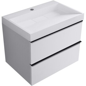 CERANO - Koupelnová skříňka Velora - bílá matná, úchytka černá + umyvadlo z lit. mramoru s otvorem Vita - bílá lesklá - 70x63x46,5 CER-8050BD83873