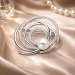 Stříbrná brož s bílou perlou a zirkony Nicola, stříbro 925/1000, Bílá