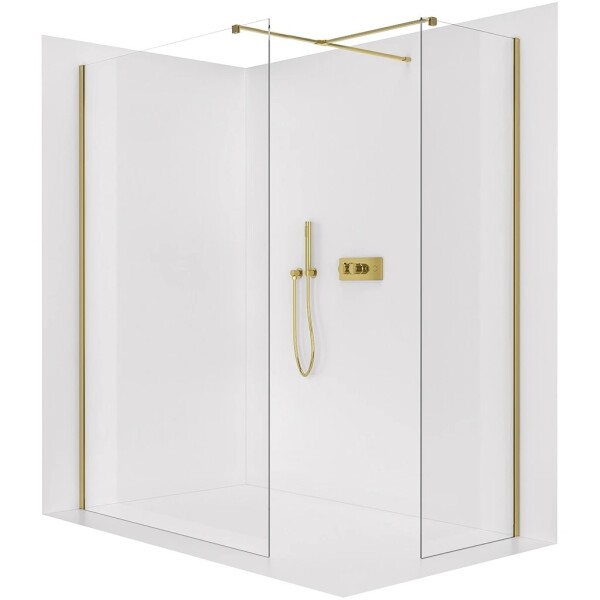 CERANO Sprchová zástěna Walk-in Onyx T L/P - 8 mm - hranatá vzpěra - zlatá, transparentní sklo - 100x30x200 cm