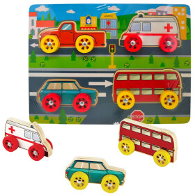BABU - Dřevěné puzzle autíčka - sada 4 ks - Babu
