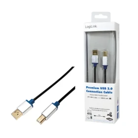 LogiLink USB-A - USB-B 2m černá / Kabel / hliníkové pouzdro / USB 2.0 (BUAB220)