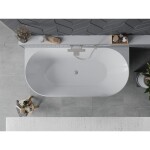 MEXEN/S - Oval Sim volně stojící vana nástěnná 170 x 80, bílá/černá, sifon a přepad nikl kartáčovaný 52661708075-97