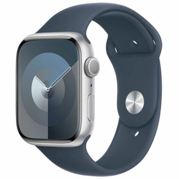 Apple Watch Series 9 GPS 45mm stříbrné hliníkové tělo / modrý sportovní řemínek (MR9D3)