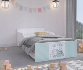 DumDekorace Vkusná dětská postel s mentolovým čelem 180 x 90 cm s myškami GLOPUFI180-TWOMOUSE