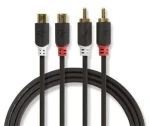 Nedis Stereo audio kabel 2x RCA - 2x RCA antracitová / Audio kabel / pozlacené konektory / 2 m / kulatý (CABP24205AT20)