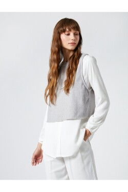 Koton Long-Sleeved Shirt with Two Piece Look, Crew Neck Viscose.