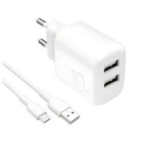 Puro PRO LITE bílá / Cestovní nabíječka a kabel USB-A-USB-C / 10W / 2x USB-A / 1,2 m