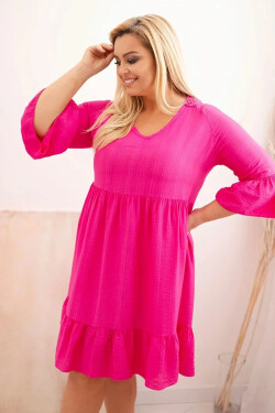 Dámské viskózové šaty Plus Size s ažurovou ozdobou Fuchsiová UNI