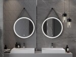 MEXEN - Reni zrcadlo s osvětlením, 70 cm, LED 6000K, černý rám 9812-070-070-611-70
