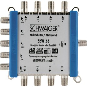 Schwaiger SEW58 531 rozdělovač satelitního signálu Vstupy (vícenásobný spínač): 5 (4 SAT/1 terestrický) Počet účastníků: 8 Standby