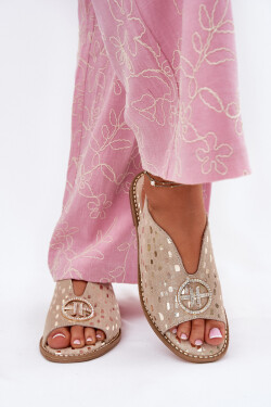 Kožené Sandály Na Plochém Podpatku S Ozdobou S.Barski KV51-094 Zlaté 39