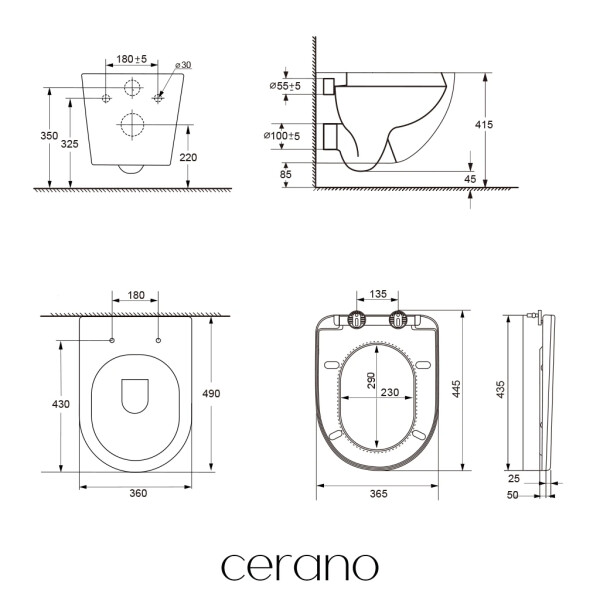 CERANO - Kompletní WC set Modul/Cesso - černá matná - integrované WC tlačítko - pneumatický modul - 49x36 CER-979847
