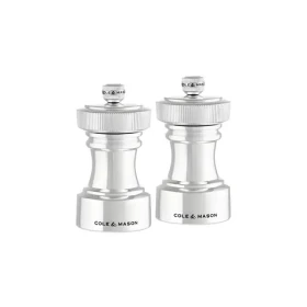 ColeMason Hoxton stříbrná / Sada mlýnků na sůl a pepř / nerez / nastavitelné mletí / 10,4 cm (H233116)