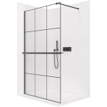 CERANO Sprchová zástěna Walk-in Onyx Cube L/P - 8 mm + polička/držák na ručníky - hranatá vzpěra - černá matná, industriální sklo - 110x200 cm