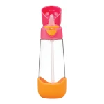 B.box Láhev na pití s brčkem 600 ml - růžová/oranžová