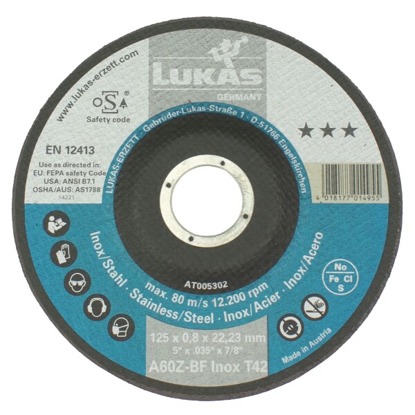 Kotouč řezný, 125 x 0,8mm, A60Z-BF INOX, LUKAS