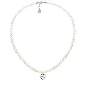Perlový choker náhrdelník Bibiana - chirurgická ocel, perla, Stříbrná 42 cm + 3 cm (prodloužení) Bílá