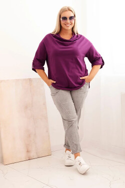 Dámská blůza Plus Size s bavlnou volného střihu s vodním výstřihem tmavě fialová UNI