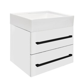Koupelnová skříňka s umyvadlem a černou úchytkou SAT Cube Way 60x53x46 cm bílá lesk CUBE46C602BISATCW CUBE46C602BISATCW