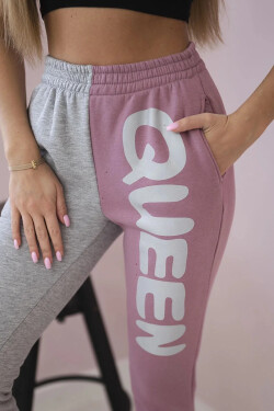 Dámské tepláky s nápisem QUEEN tmavě růžová UNI