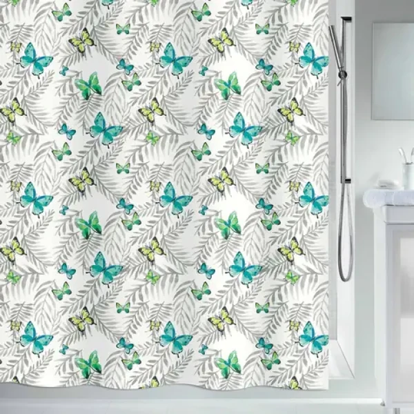 Spirella PAPILLONS sprchový závěs motiv motýli 180 x 200 cm bílý / polyester