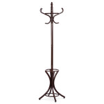 Věšák dřevěný stojanový, masiv topol a bříza, tmavě hnědý lak, výška 185 cm