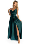 299-9 CHIARA elegantní maxi dlouhé saténové šaty bez ramínek - BOTTLE GREEN XL