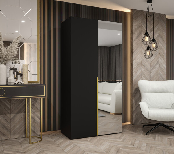 Šatní skříň Abi Alicante 2 Rozměry: 100 cm, Pásky / úchyty: Zlatý, Barva korpusu + barva dveří: Černá + Černá