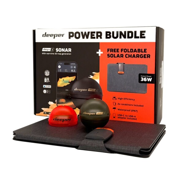 Deeper Nahazovací sonar Fishfinder CHIRP+ 3 Power Bundle se solární nabíječkou,Deeper Nahazovací sonar Fishfinder CHIRP+ 3 Power Bundle se solární nab