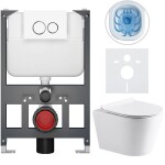 CERANO - Kompletní WC set Basic/Carlito - bílá lesklá - WC tlačítko Dualo/Bílá - závěsné - nízký modul - předstěnová instalace - 48,5x36,5 CER-8050BD86019