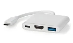 Nedis USB-C multiportový adaptér bílá / Adaptér / USB-C - USB-A, USB-C, HDMI / 4K 30Hz / 10 cm (CCGB64770WT01)