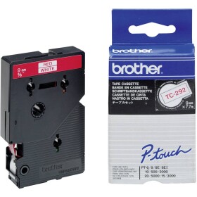 Páska Brother, TC-292, 9mm, červený tisk/bílý podklad,