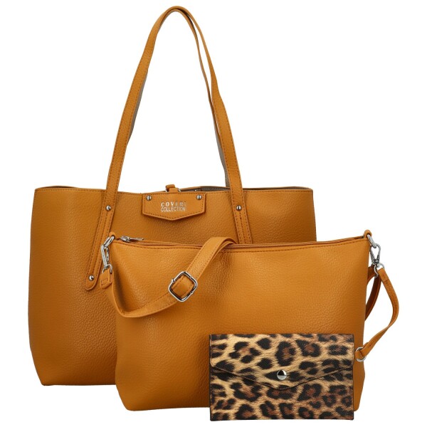 Módní dámský set koženkových kabelek Coveri Elisha, žlutý