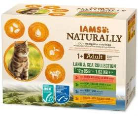 IAMS Naturally Adult / Kapsičky pro kočky / mořské a suchozemské maso v omáčce / 12x85 g / pro dospělé kočky (1753-161792)