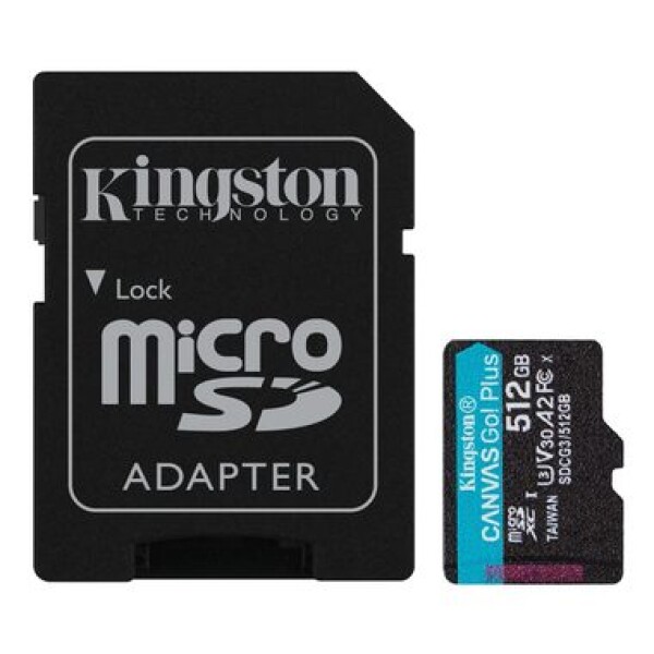 Kingston Canvas Go! Plus microSDXC 512GB s adaptérem / UHS-I V30 / čtení: až 170MBs / zápis 90MBs (SDCG3/512GB)