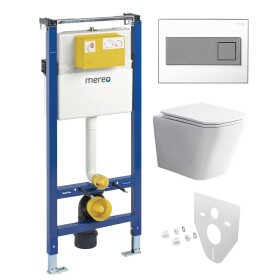 Mereo WC set - Rimless WC hranaté, modul pro sádrokarton, hranaté tlačítko bílá/chrom MM02NSETRS330