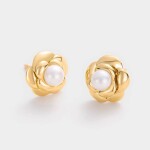 Elegantní květinové náušnice s perlou Viviane - stříbrné zapínání, Zlatá Bílá