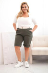 Dámské bavlněné šortky Plus Size s páskem khaki XL