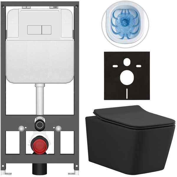 CERANO - Kompletní WC set Basic/Forte - černá matná - WC tlačítko Modulo/Bílá - závěsné - předstěnová instalace - 51x36 CER-8050BD86408