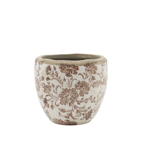 Chic Antique Obal na květiny Floral Motif Ø 10,5 cm, hnědá barva, keramika