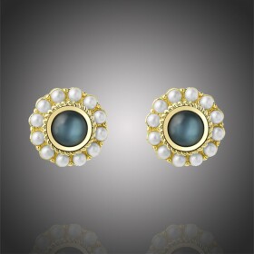 Náušnice s perlou a opálem Christelle - modrý opál, Zlatá