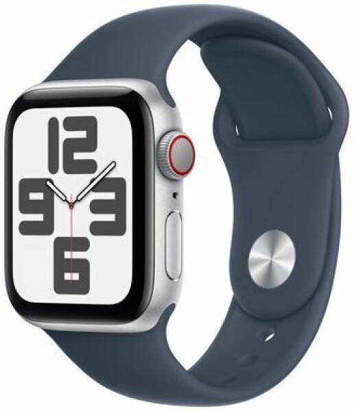 Apple Watch SE (2023) GPS+Cellular 40mm Stříbrné hliníkové tělo - Bouřkově modrý sportovní řemínek S/M / 130-180 mm (MRGJ3)