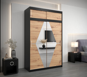 Šatní skříň Abi Bo s nástavcem Barva korpusu: Černá, Rozměry: 150 cm, Dveře: Dub artisan